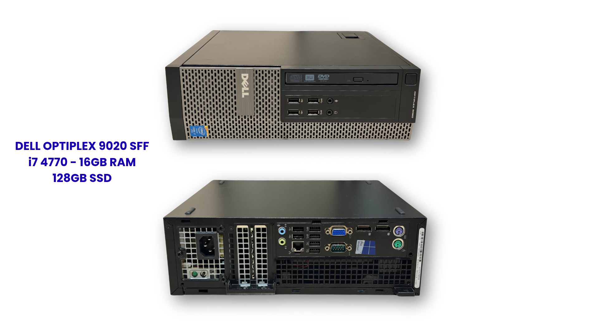 Dell OptiPlex 9020 SFF front and rear views, i7-4770, 16GB RAM, 128GB SSD